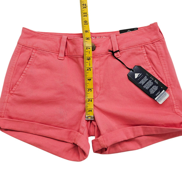 NWT American Eagle Shorts Womens Size 4 Coral Twill Midi Super Stretch Low Rise - Picture 14 of 14